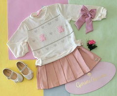 Vestido malha tricot rosa off white