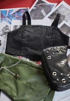 Cropped em jeans preto - loja online