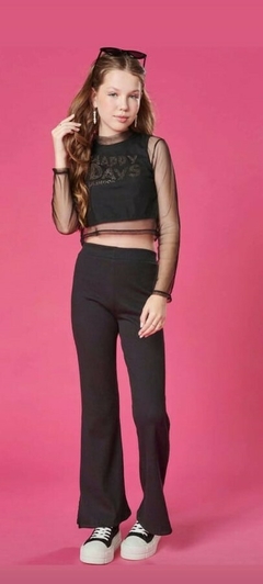 Conjunto de top e blusa segunda pele com strass e calça