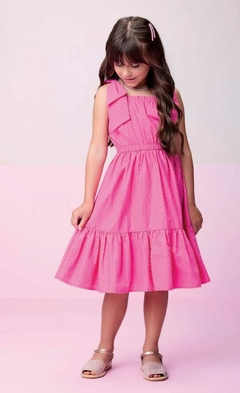 Vestido maquinetado com laço