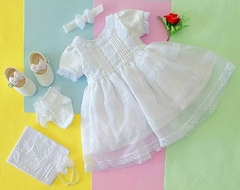 Vestido de linho com saia voal e rendas - comprar online
