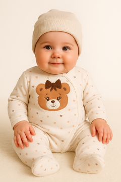 Macacão de bebê em suedine poás e corações - comprar online