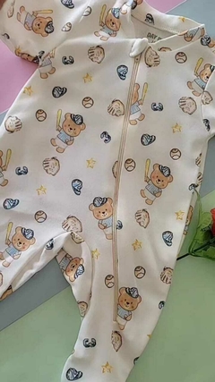 Macacão de bebê em suedine com zíper ursinhos