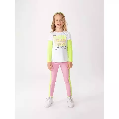 Conjunto de blusa com strass e legging neon