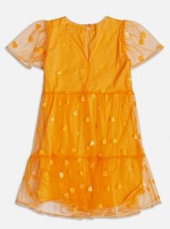 Vestido laranja de tule bordado na internet