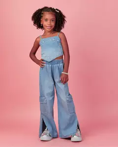 Conjunto de Blusa Bordada com Calça cargo na internet