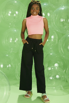 Calça wide em moletom sem pelucia