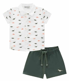 Conjunto em camisa tricoline 100% algodão e bermuda em sarja empapelada - comprar online