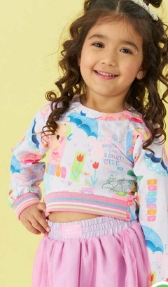 Conjunto manga longa e saia de tule rosa - comprar online