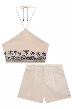 Conjunto Cropped e Shorts em Sarja com Elastano - Tindolelê