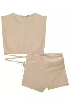 Conjunto de Blusa Cropped e Short Saia em Tecido Grécia - Tindolelê