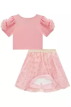 Conjunto de Blusa Cropped em Fly Tech e Saia em Tule Bordado. Com Shorts Embutido - comprar online