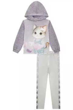 Imagem do Conjunto de blusão alongado em malha textura brilho com calça legging em fly tech