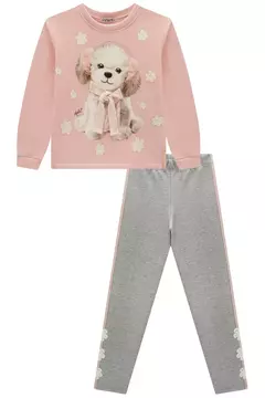 Conjunto de blusão em moletom com pelúcia e calça legging em Fly Tech - Tindolelê