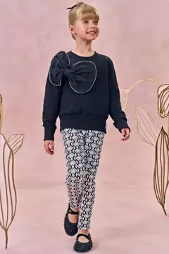 Conjunto de blusão em moletom com pelúcia e calça legging em jacquard coração na internet