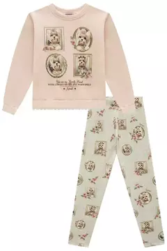 Conjunto de blusão em moletom com pelúcia e calça legging em termoskin peluciado na internet