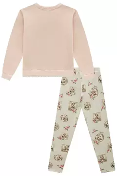 Conjunto de blusão em moletom com pelúcia e calça legging em termoskin peluciado - Tindolelê