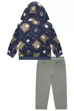 Conjunto de blusão em moletom com pelúcia e calça skinny em sarja onix stretch com elastano - Tindolelê