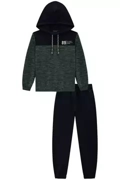 Conjunto de blusão em ribana e moletom sem pelúcia e calça jogger em moletom sem pelúcia - Tindolelê
