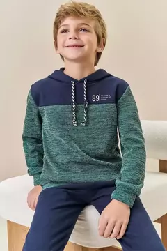 Conjunto de blusão em ribana e moletom sem pelúcia e calça jogger em moletom sem pelúcia