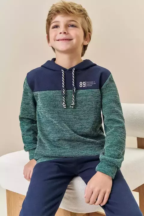 Conjunto de blusão em ribana e moletom sem pelúcia e calça jogger em moletom sem pelúcia