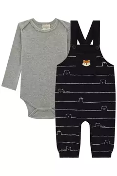 Conjunto de Body em Ribana 1x1 e Jardineira em Moletom sem Pelúcia na internet