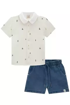 Conjunto de camisa em Cotton e bermuda em jeans Bellini com elastano - Tindolelê