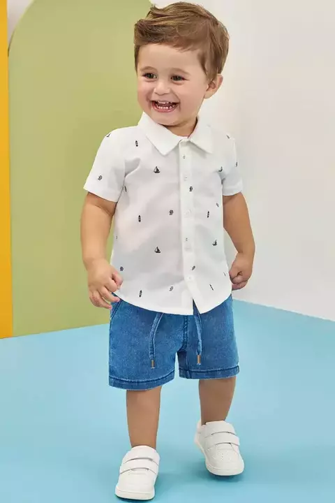 Conjunto de camisa em Cotton e bermuda em jeans Bellini com elastano