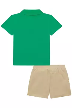 Conjunto de camisa polo em meia malha e bermuda em sarja stretch e cinto de cadarço - loja online