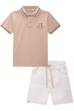 Conjunto de Camisa polo em meia malha e bermuda em sarja onix stretch com elastano - Tindolelê