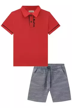 Conjunto de camisa polo em meia malha e bermuda em tecido noronha - comprar online