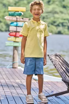 Conjunto de Camisa Polo em Piquet e Bermuda em Sarja Melange com Elastano Super Power - Tindolelê