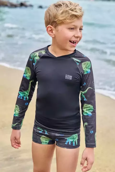 Conjunto de camiseta e sunga em malha UV Dry com proteção UV 50