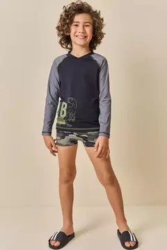 Conjunto de Camiseta e Sunga em Malha UV Dry com Proteção UV 50+