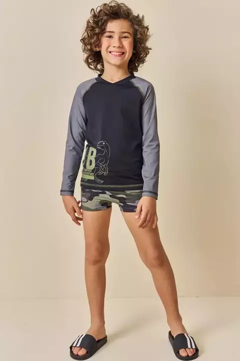 Conjunto de Camiseta e Sunga em Malha UV Dry com Proteção UV 50+