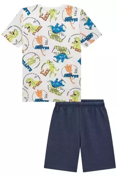 Conjunto de camiseta em meia malha e bermuda em cotton jeans com elastano - Tindolelê