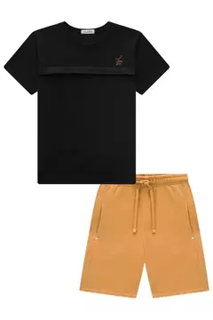 Conjunto de Camiseta em Meia Malha e Bermuda em Cotton Jeans com Elastano - Tindolelê