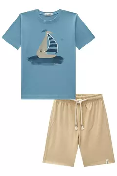 Conjunto de Camiseta em Meia Malha e Bermuda em Cotton Jeans com Elastano - Tindolelê