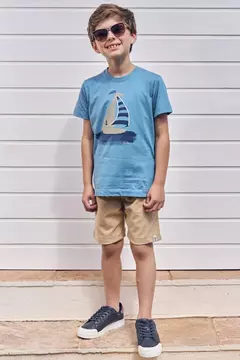 Conjunto de Camiseta em Meia Malha e Bermuda em Cotton Jeans com Elastano na internet