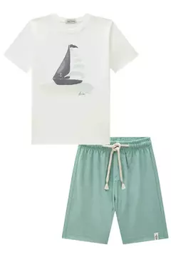 Conjunto de Camiseta em Meia Malha e Bermuda em Cotton Jeans com Elastano - comprar online