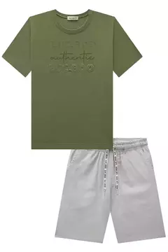 Conjunto de Camiseta em Meia Malha e Bermuda em Linho Santorine com Elastano - Tindolelê