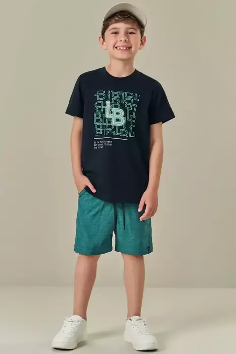 Conjunto de Camiseta em Meia Malha e Bermuda em Nylon Tecnospan com Elastano