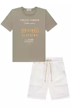 Conjunto de camiseta em meia malha e bermuda em sarja com elastano - loja online