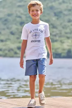 Conjunto de Camiseta em Meia Malha e Bermuda em Sarja Melange com Elastano Super Power