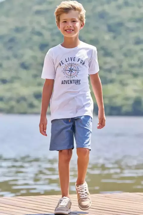 Conjunto de Camiseta em Meia Malha e Bermuda em Sarja Melange com Elastano Super Power