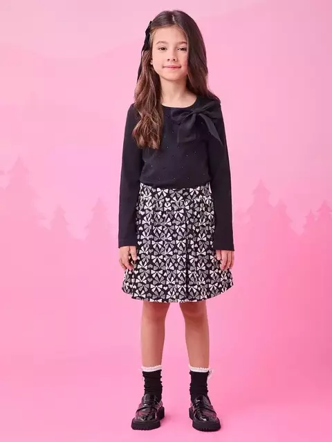 Conjunto de jacquard com laço e strass