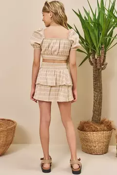 Conjunto top cropped e saia em tecido importado fun chess na internet