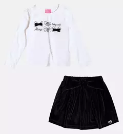 Conjunto de blusa com detalhes de laços e saia aveludada - loja online