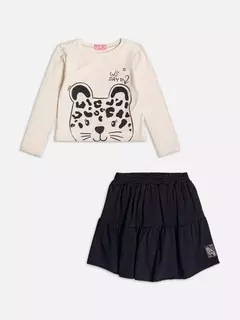 Conjunto de blusa oncinha com strass e saia com babado - comprar online
