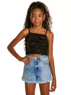Cropped com babadinhos de tule franzido